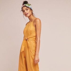 Anthropologie greylin tied linen jumpsuit jumper yellow